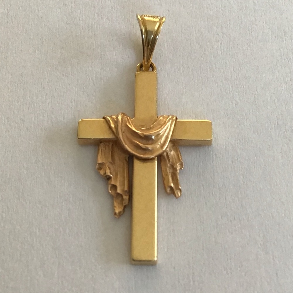 Vintage 14K Gold Draped Cross Pendant 1.25"